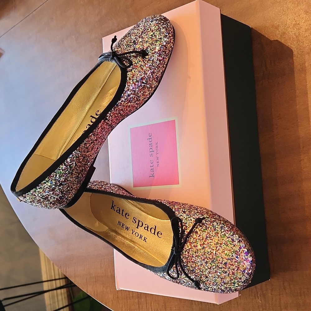Kate Spade Honey glitter ballet flats rainbow